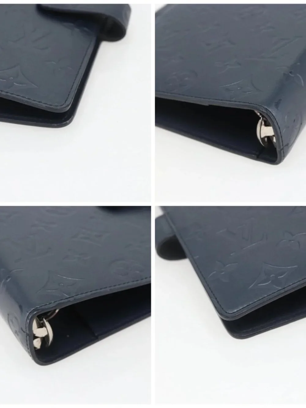 LOUIS VUITTON Monogram Mat Agenda MM Day Planner Cover Navy LV Auth 164300